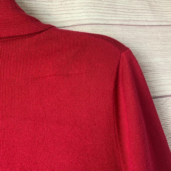 Pointelle Long Red Cardigan Sweater Open Front Folded Neckline Size Small - Picture 9 of 16